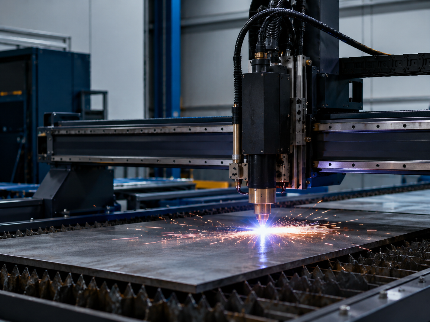 Máquina CNC Plasma trabajando sobre una placa metálica